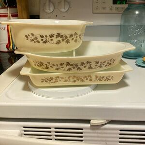 Pyrex Vintage Golden Acorn #548-B Space Saver & Divided 1.5 qt & #043, 1.5 qt